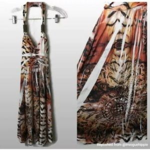 Cristina Love Exotic Print Orange Halter Dress